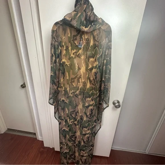 Rough Trade Gear Green Tan Camo Print SheerMesh Oversized Hooded Coverup NWT O/S